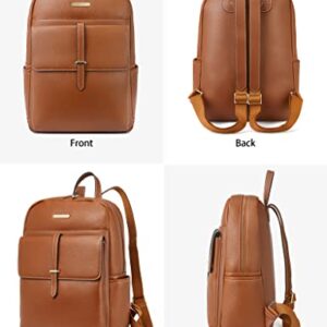 BOSTANTEN Leather Laptop Backpack for Women Large Capacity 15.6 inch Computer Bag Casual College Daypack Travel Bag Brown