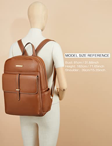 BOSTANTEN Leather Laptop Backpack for Women Large Capacity 15.6 inch Computer Bag Casual College Daypack Travel Bag Brown