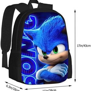 zhiming HedgeHog Cartoon Backpack for School,Teens Bookbag Game Laptop Bags Pack 3D Printed 17 Inch for Gift(so blue 2)