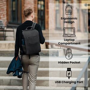 Nordace Nelson Smart Travel Backpack for Men & Women with USB Charging Port, Water Resistant - Everyday Laptop Backpack for Work, School, College - 15.6 Inch (Black)