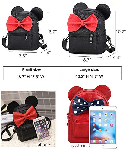 Sunwel Fashion Girls Women Cartoon Mouse Ear Polka-dot Sequin Bow Convertible Backpack Purse Crossbody Bag