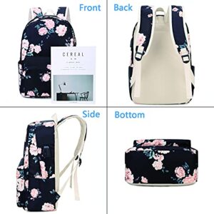 Natayoo Floral School Backpack for Girls Women, Water Resistant Laptop Backpack with USB Charging Port and Headphone Interface, College Bookbag with Lunch Bag and Pencil Bag, Floral-2, Large