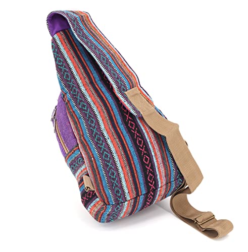 HIMALAYA HANDMADE Hemp Sling Backpack Hippie Backpack Festival Backpack Hiking Backpack 100 Percent Hemp Crossbody Bag FAIR TRADE Handmade with Love., Purple