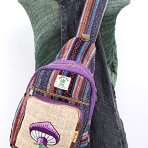 HIMALAYA HANDMADE Hemp Sling Backpack Hippie Backpack Festival Backpack Hiking Backpack 100 Percent Hemp Crossbody Bag FAIR TRADE Handmade with Love., Purple