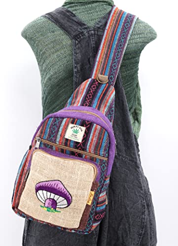 HIMALAYA HANDMADE Hemp Sling Backpack Hippie Backpack Festival Backpack Hiking Backpack 100 Percent Hemp Crossbody Bag FAIR TRADE Handmade with Love., Purple