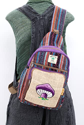 HIMALAYA HANDMADE Hemp Sling Backpack Hippie Backpack Festival Backpack Hiking Backpack 100 Percent Hemp Crossbody Bag FAIR TRADE Handmade with Love., Purple