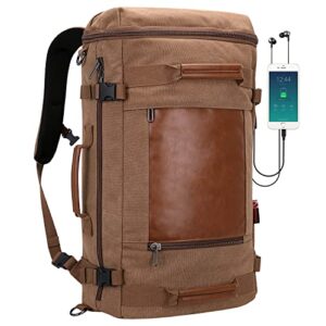 witzman travel backpack with usb charging port large carry on canvas backpack duffel luggage fit 17 inch laptop for men women (2063 brown)