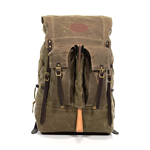 Frost River Isle Royale Bushcraft Backpack - Durable Waxed Canvas Outdoor Hiking Pack, 45 Liter, Field Tan