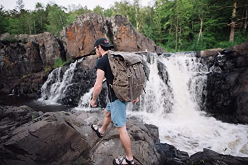 Frost River Isle Royale Bushcraft Backpack - Durable Waxed Canvas Outdoor Hiking Pack, 45 Liter, Field Tan