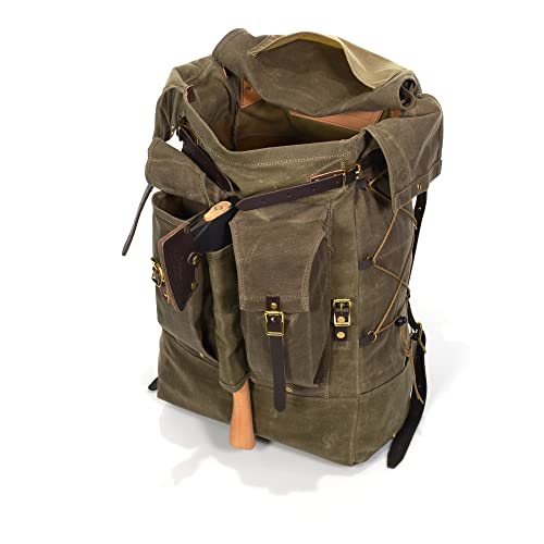 Frost River Isle Royale Bushcraft Backpack - Durable Waxed Canvas Outdoor Hiking Pack, 45 Liter, Field Tan