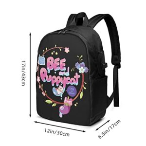 Bee and Puppycat 17 Inch Laptop Backpack with USB Port Travel College School Backpack Bookbag Unisex