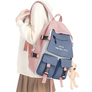 keyemp bookbag for teen girls womens school backpack small lightweight laptop backpacks travel casual rucksack daypacks,15.6 inch laptop bag for student, multi-pocket, colorblock pink