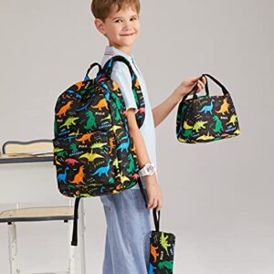 Ecodudo Cute Lightweight Dinosaur Backpacks Boys School Bags Kids Bookbags with Lunch Bag (Colorful Dinosaur Set)