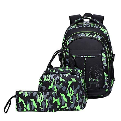 Camo-Print Primary School Backpack and Lunch-Bag Set for Boys Camouflage Elementary Bookbag Rucksack Waterproof