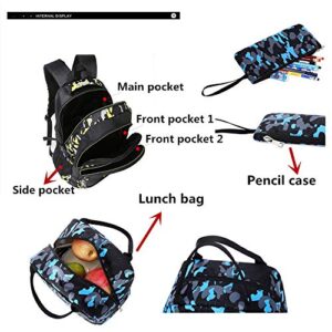 Camo-Print Primary School Backpack and Lunch-Bag Set for Boys Camouflage Elementary Bookbag Rucksack Waterproof