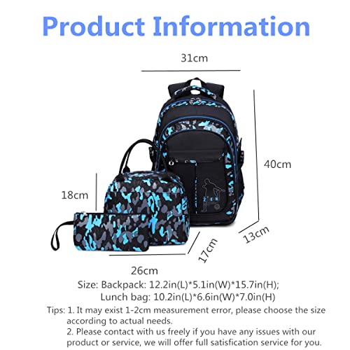 Camo-Print Primary School Backpack and Lunch-Bag Set for Boys Camouflage Elementary Bookbag Rucksack Waterproof