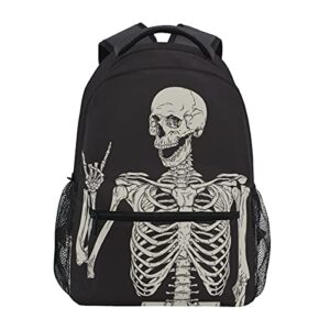 aiyojasen funny skull backpack laptop travel daypack, black school backpack for teen girls boys, student large book bag