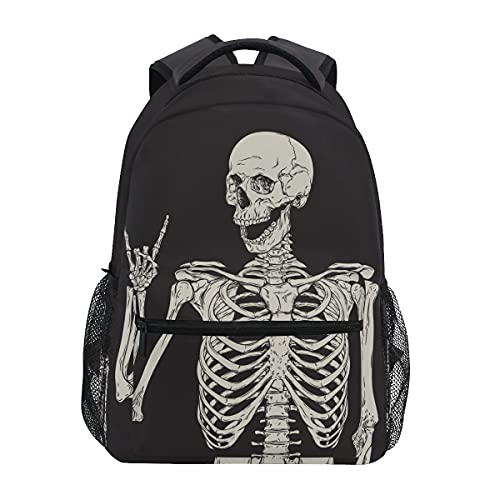 aiyojasen Funny Skull Backpack Laptop Travel Daypack, Black School Backpack for Teen Girls Boys, Student Large Book Bag