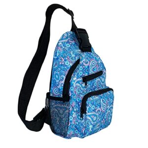 jzpm sling backpack, travel shoulder hiking bag for men women, cashew nut flower crossbody chest daypack, blue