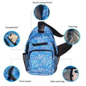 JZPM Sling Backpack, Travel Shoulder Hiking Bag for men women, Cashew nut flower Crossbody Chest Daypack, Blue