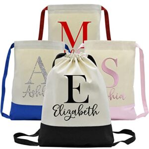 people people personalized initial drawstring backpack w/name – custom bookbag for girls & boys – 18 vinyl & 6 bag colors – customized back beige