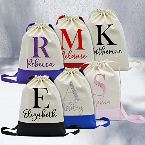 People People Personalized Initial Drawstring Backpack w/Name - Custom Bookbag for Girls & Boys - 18 Vinyl & 6 Bag Colors – Customized Back Beige