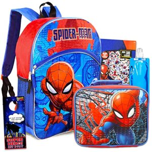 marvel spiderman backpack with lunch box ~ 5 pc back to school bundle with 16″ spiderman school bag for boys, girls, kids, lunch bag, water bottle, and more