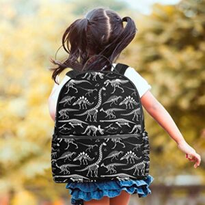 WIHVE School Backpack Black And White Dinosaur Skeleton Waterproof Students Bookbags