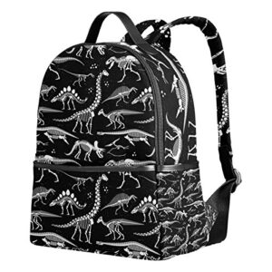 wihve school backpack black and white dinosaur skeleton waterproof students bookbags
