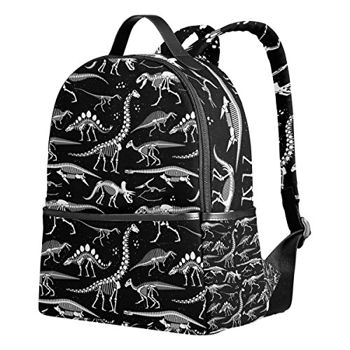 WIHVE School Backpack Black And White Dinosaur Skeleton Waterproof Students Bookbags