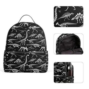 WIHVE School Backpack Black And White Dinosaur Skeleton Waterproof Students Bookbags