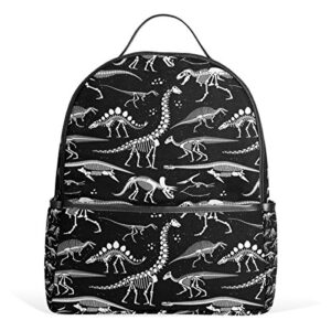 WIHVE School Backpack Black And White Dinosaur Skeleton Waterproof Students Bookbags