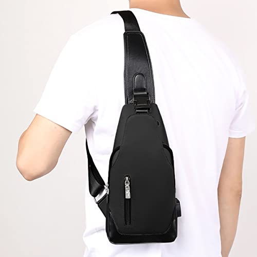 W WINTMING Sling Bag for Men Chest Bag with USB Charging Port Crossbody Shoulder Daypack Lightweight Casual Bag for Hiking Travel (Black)