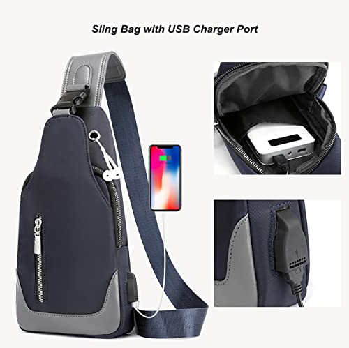 W WINTMING Sling Bag for Men Chest Bag with USB Charging Port Crossbody Shoulder Daypack Lightweight Casual Bag for Hiking Travel (Black)