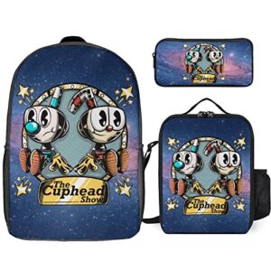 cartoon 3 piece backpack set laptop rucksack & insulated lunch bag & pencil case 3 in 1 gifts for boys girls