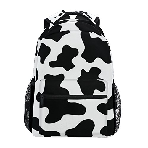 My Little Nest Casual School Backpack Black And White Cow Print Lightweight Travel Daypack College Shoulder Bag for Women Girls Teenage