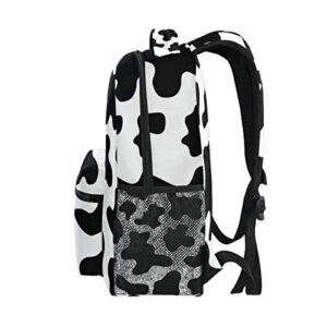 My Little Nest Casual School Backpack Black And White Cow Print Lightweight Travel Daypack College Shoulder Bag for Women Girls Teenage