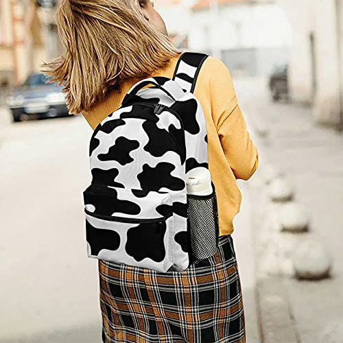 My Little Nest Casual School Backpack Black And White Cow Print Lightweight Travel Daypack College Shoulder Bag for Women Girls Teenage