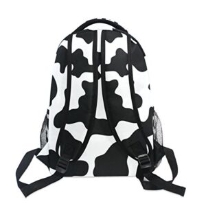 My Little Nest Casual School Backpack Black And White Cow Print Lightweight Travel Daypack College Shoulder Bag for Women Girls Teenage