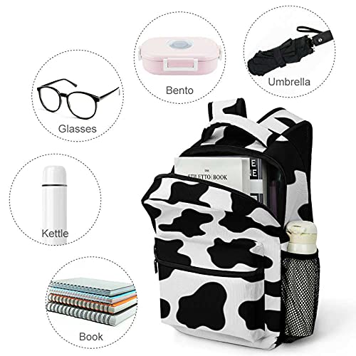 My Little Nest Casual School Backpack Black And White Cow Print Lightweight Travel Daypack College Shoulder Bag for Women Girls Teenage