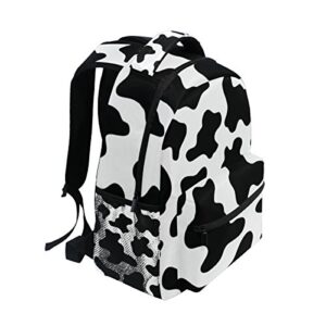 My Little Nest Casual School Backpack Black And White Cow Print Lightweight Travel Daypack College Shoulder Bag for Women Girls Teenage