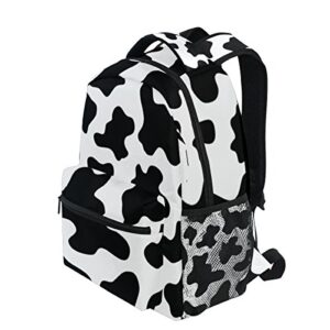 My Little Nest Casual School Backpack Black And White Cow Print Lightweight Travel Daypack College Shoulder Bag for Women Girls Teenage