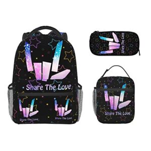 nuifenb 3 piece set backpack with lunch bag share love schoolbag for boys girls teens pencil pouch