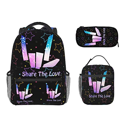 NUIFENB 3 Piece Set Backpack With Lunch Bag Share Love Schoolbag For Boys Girls Teens Pencil Pouch