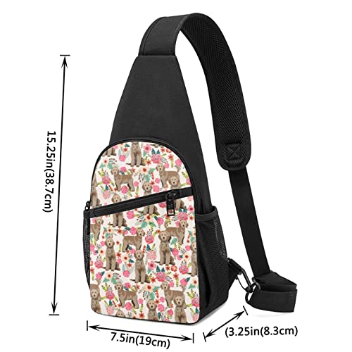 Cute Golden Doodle Pointer Dogs Rose Flower Floral Funny Dog Animal 3D Print Sling Bag Folding Chest Shoulder Backpack Crossbody Bags For Men Woman Travel Gym School Ipad Mini Backpacks Holiday Gifts