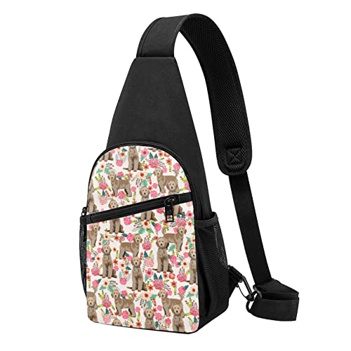 Cute Golden Doodle Pointer Dogs Rose Flower Floral Funny Dog Animal 3D Print Sling Bag Folding Chest Shoulder Backpack Crossbody Bags For Men Woman Travel Gym School Ipad Mini Backpacks Holiday Gifts