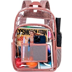 gxtvo clear backpack, heavy duty transparent bookbag, see through backpacks for women – pink