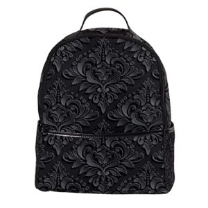 dark damask pattern elegant luxury geometric texture casual mini backpack pu leather travel shopping bags daypacks