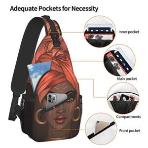 Casual Sling Backpack,African American Woman Crossbody Shoulder Bag Adjustable Chest Rucksack Lightweight Travel Hiking Daypack for Men Women Outdoor Sports Biking Climbing Shopping