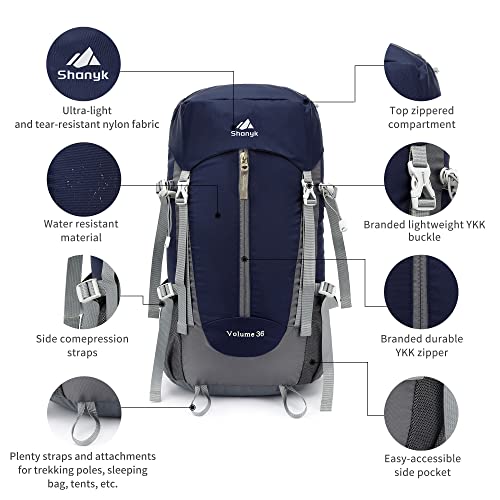 JEBATOXI 36L Waterproof Lightweight Hiking Backpack Daypack with Rain Cover for Backpacking Travel Climbing Camping Skiing